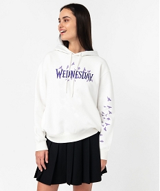 GEMO Sweat à capuche molletonné avec motifs et broderie femme - Wednesday blanc chine