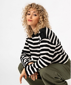 sweat raye ample et court avec strass sur les epaules femme noir sweatsE588401_1