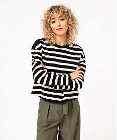 sweat raye ample et court avec strass sur les epaules femme noir sweatsE588401_2