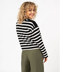sweat raye ample et court avec strass sur les epaules femme noir sweatsE588401_3