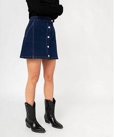 GEMO Jupe en jean brut coupe trapèze à boutons femme Bleu