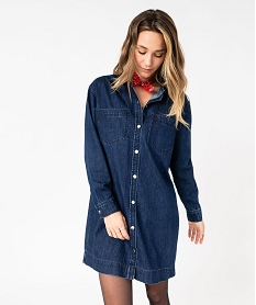 GEMO Robe chemise en jean à manches longues femme - LuluCastagnette Bleu