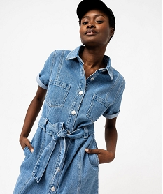 GEMO Robe en jean à manches courtes femme Bleu