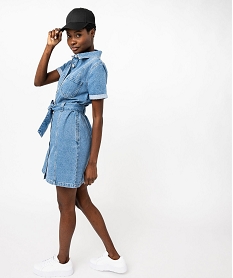robe en jean a manches courtes femme bleu robesE594401_2