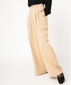 GEMO Pantalon large avec poches à rabat femme beige standard