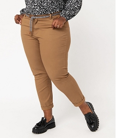 pantalon en toile avec ceinture en corde femme grande taille brun pantalonsE595701_1