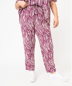 pantalon fluide a motifs fleuris femme grande taille violet pantalonsE598201_1