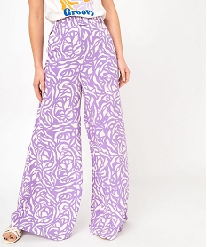pantalon large et fluide a taille haute et imprime femme violetE598701_1
