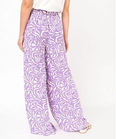 pantalon large et fluide a taille haute et imprime femme violet pantalonsE598701_3