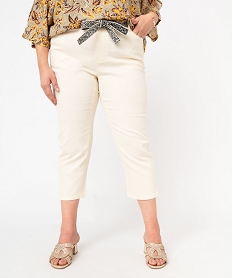 GEMO Pantacourt en toile avec ceinture tissée femme grande taille Beige