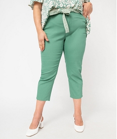 pantacourt en toile avec ceinture tissee femme grande taille vert pantacourtsE600501_2