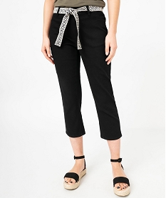 GEMO Pantacourt slim taille haute en coton stretch avec ceinture à nouer femme noir standard
