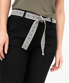 pantacourt slim taille haute en coton stretch avec ceinture a nouer femme noir standard pantacourtsE600801_2