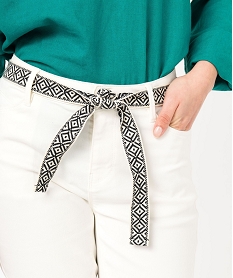 pantacourt slim taille haute en coton stretch avec ceinture a nouer femme beigeE600901_2