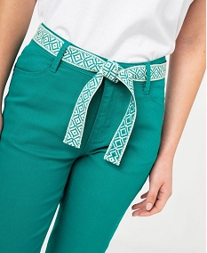 pantacourt slim taille haute en coton stretch avec ceinture a nouer femme vertE601001_2