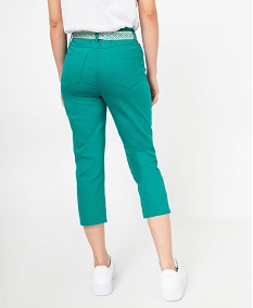 pantacourt slim taille haute en coton stretch avec ceinture a nouer femme vertE601001_3