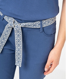pantacourt slim taille haute en coton stretch avec ceinture a nouer femme bleu pantacourtsE601201_2