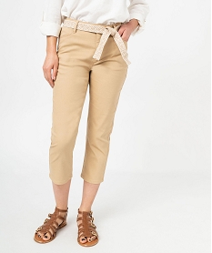 pantacourt slim taille haute en coton stretch avec ceinture a nouer femme beige pantacourtsE601301_1