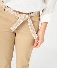 pantacourt slim taille haute en coton stretch avec ceinture a nouer femme beige pantacourtsE601301_2