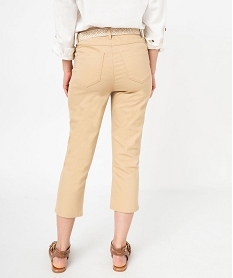 pantacourt slim taille haute en coton stretch avec ceinture a nouer femme beige pantacourtsE601301_3