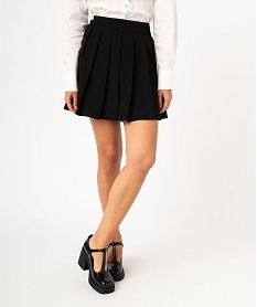 jupe plissee courte avec boutons decoratifs femme noirE601601_1