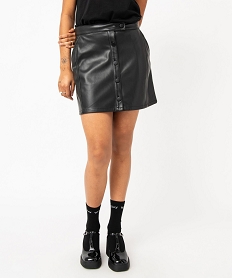 GEMO Jupe courte trapèze en cuir imitation femme noir standard