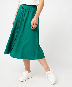 GEMO Jupe midi à boutons en lin femme vert standard