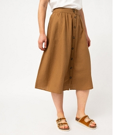 GEMO Jupe midi à boutons en lin femme marron vif
