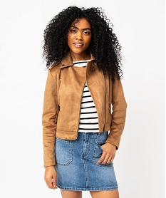 blouson en suedine esprit biker femme orange vestesE603501_2