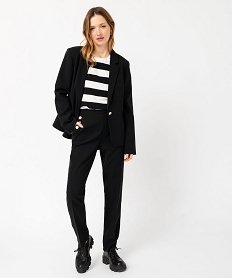 veste blazer unie a bouton metallique femme noir vestesE604401_4