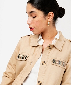 veste femme saharienne avec broderies sur la poitrine beigeE605501_2