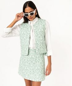 gilet sans manches matelasse a motifs fleuris femme vert vestesE606401_2