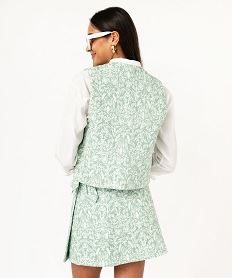 gilet sans manches matelasse a motifs fleuris femme vert vestesE606401_3