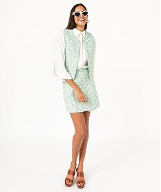 gilet sans manches matelasse a motifs fleuris femme vert vestes