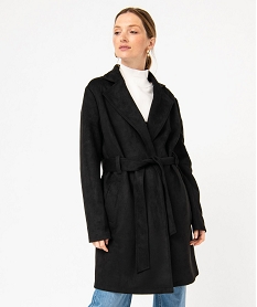 manteau trench en suedine avec ceinture femme noir manteauxE607101_1