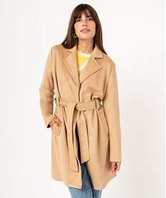 GEMO Manteau trench en suédine avec ceinture femme Beige