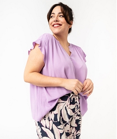 GEMO Blouse à manches courtes à volants femme grande taille Violet