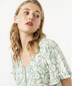 blouse imprimee a manches courtes coupe courte femme vert blousesE609201_2