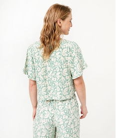 blouse imprimee a manches courtes coupe courte femme vert blousesE609201_3