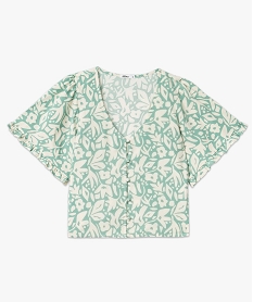 blouse imprimee a manches courtes coupe courte femme vert blousesE609201_4