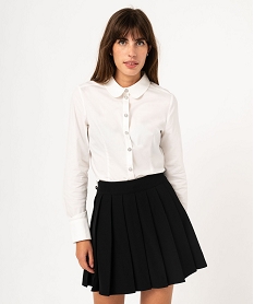 chemise manches longues coupe ajustee col claudine femme beigeE609501_1