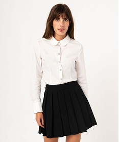 GEMO Chemise manches longues coupe ajustée col Claudine femme blanc chine