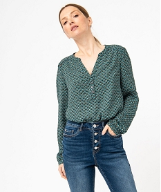 blouse a motifs avec col v boutonne femme vert chemisiersE609701_1