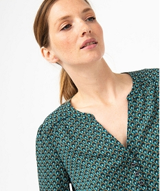 blouse a motifs avec col v boutonne femme vert chemisiersE609701_2