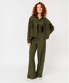 GEMO Chemise manches longues coupe courte et ample femme kaki standard