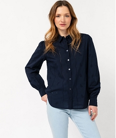 chemise manches longues en broderie anglaise femme bleu chemisiersE611101_2