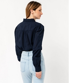 chemise manches longues en broderie anglaise femme bleu chemisiersE611101_3