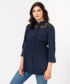 blouse de grossesse fluide avec dentelle a manches ¾ bleu chemisiersE611401_1