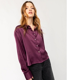 chemise satinee coupe courte femme rouge chemisiersE611601_1