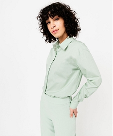 chemise a manches longues coupe large et courte femme vert chemisiersE611901_2